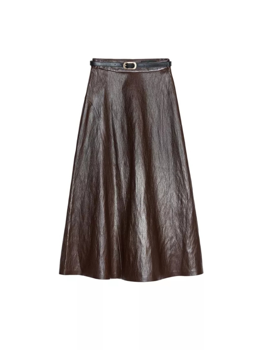 Zara Chocolate Brown Faux Leather Midi Skirt